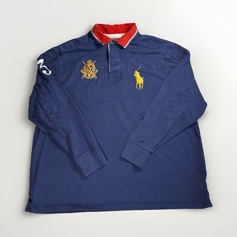 Vintage Polo Ralph Lauren Blue Rugby Long Sleeve Classic Fit Logo Men 4XLT
